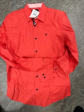 Men's Lightweight Coral Red Button-Up Shirt Jacket